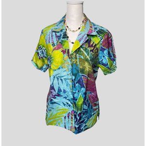 Jams World Hawaiian Print Shirt Blouse NWT Women's Size S Rain Tropic Print